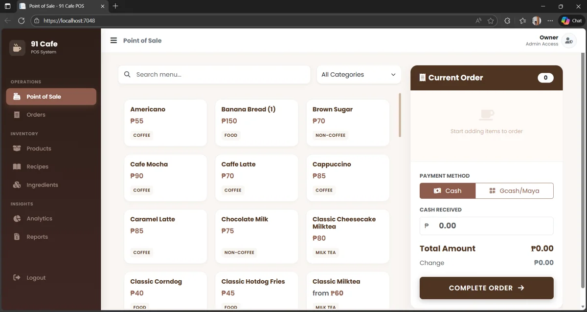Coffee Shop POS interface preview